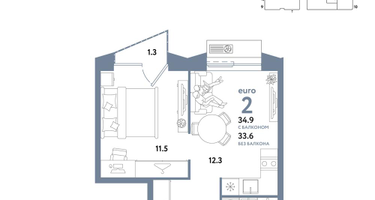 2-к. квартира, 34&nbsp;м²