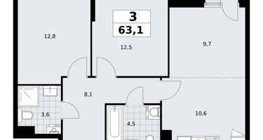 3-к. квартира, 63 м²