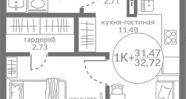 1-к. квартира, 31 м²