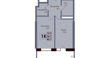1-к. квартира, 38 м²