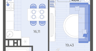 1-к. квартира, 45&nbsp;м²