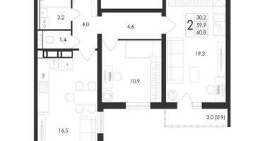 2-к. квартира, 60&nbsp;м²