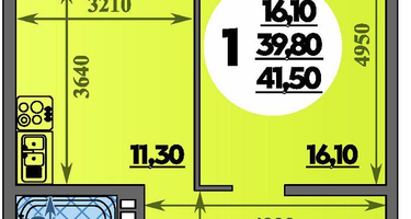 1-к. квартира, 41 м²