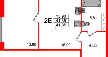 1-к. квартира, 41&nbsp;м²
