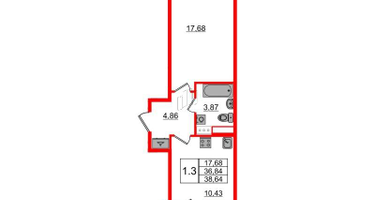 1-к. квартира, 36&nbsp;м²