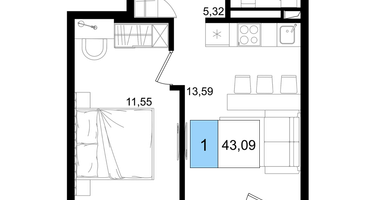 2-к. квартира, 43&nbsp;м²