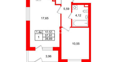 1-к. квартира, 37&nbsp;м²