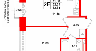 1-к. квартира, 32 м²
