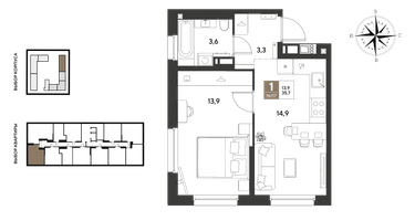 1-к. квартира, 35&nbsp;м²