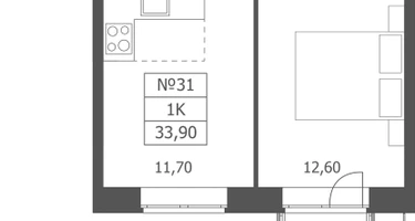 1-к. квартира, 33&nbsp;м²