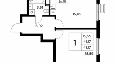 1-к. квартира, 41&nbsp;м²