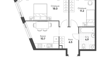 2-к. квартира, 51&nbsp;м²