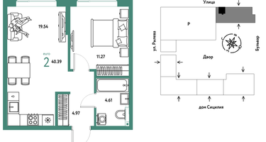 2-к. квартира, 40&nbsp;м²