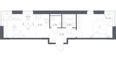 Студия, 43&nbsp;м²