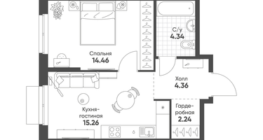 1-к. квартира, 40 м²