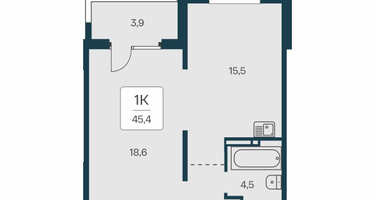 1-к. квартира, 45&nbsp;м²