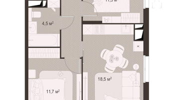 2-к. квартира, 54 м²