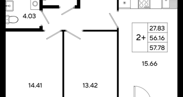 2-к. квартира, 57 м²