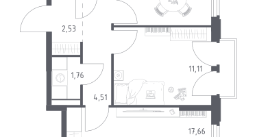 2-к. квартира, 52&nbsp;м²