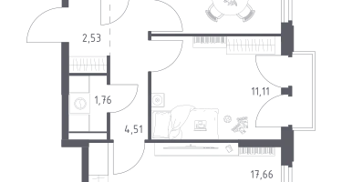 2-к. квартира, 52&nbsp;м²