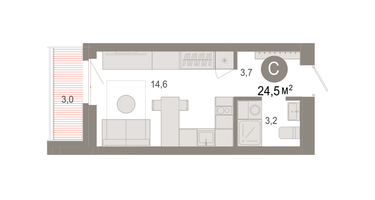 Студия, 24 м²