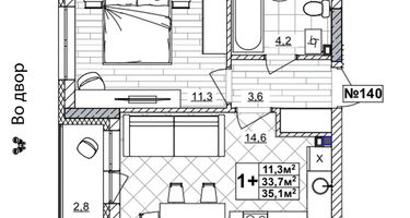 1-к. квартира, 35&nbsp;м²