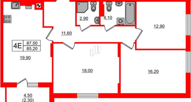 3-к. квартира, 87&nbsp;м²