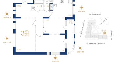 3-к. квартира, 87 м²