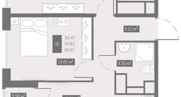 2-к. квартира, 56 м²