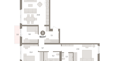3-к. квартира, 92 м²