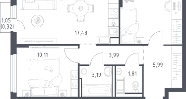 2-к. квартира, 53&nbsp;м²
