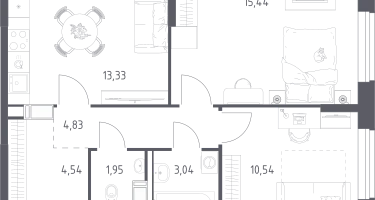 2-к. квартира, 53&nbsp;м²