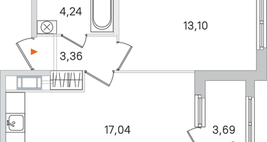 1-к. квартира, 39 м²