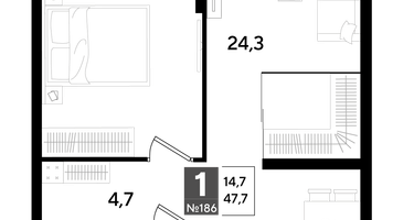 1-к. квартира, 47 м²