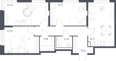 3-к. квартира, 71&nbsp;м²