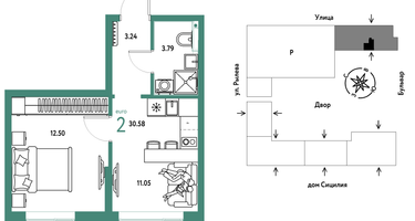 2-к. квартира, 30&nbsp;м²