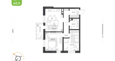 2-к. квартира, 62&nbsp;м²