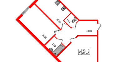 2-к. квартира, 62&nbsp;м²