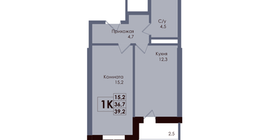 1-к. квартира, 37 м²