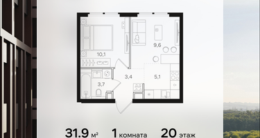 1-к. квартира, 31&nbsp;м²