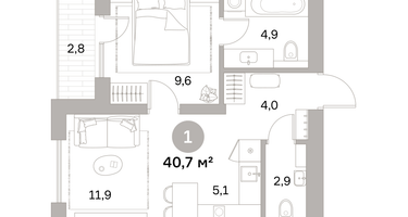 1-к. квартира, 40 м²