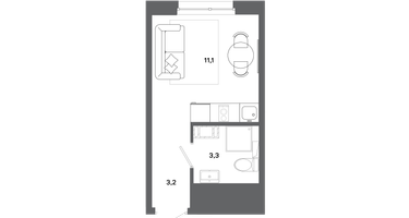 Студия, 17 м²