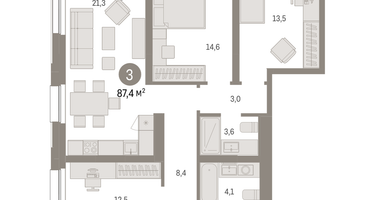 3-к. квартира, 87 м²