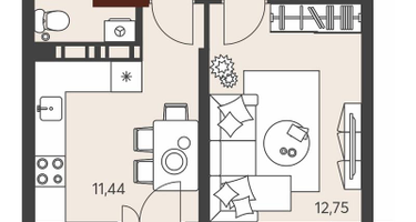 1-к. квартира, 40 м²