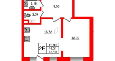 1-к. квартира, 45&nbsp;м²