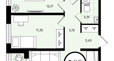 2-к. квартира, 54 м²