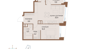 2-к. квартира, 66 м²