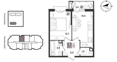 1-к. квартира, 41&nbsp;м²