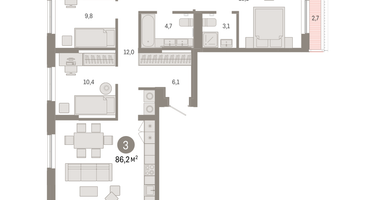 3-к. квартира, 86&nbsp;м²