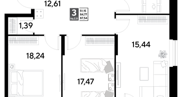 3-к. квартира, 87&nbsp;м²